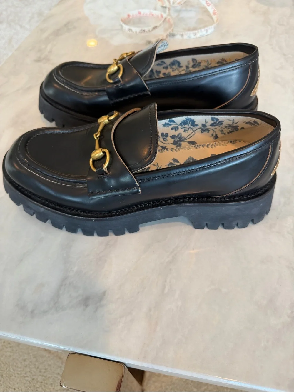 Gucci Harald Leather Lug Sole Loafers with Gold Horsebit w/ dust bags